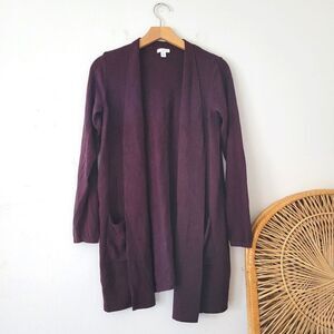 J. Jill Purple Open Front Knit Cardigan Small Plum Pockets S